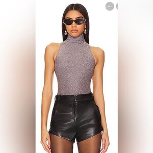 Wolford Sleeveless Mock Neck Metallic Lilac Bodysuit